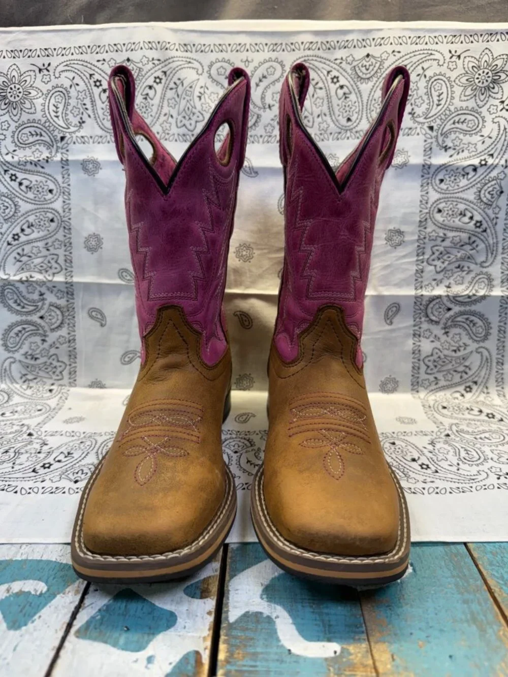 Smoky Mountain Boots Brown/Pink Leather Kids Cowboy Western 3920C Size 1R EUC